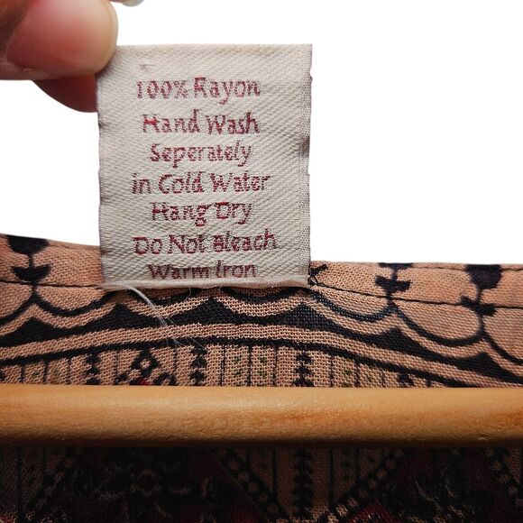 Gypsy Rose Womens S Boho Paisley  Tie Neck Top Balloon Sleeve Flowy Folksy Boho - Picture 8 of 12